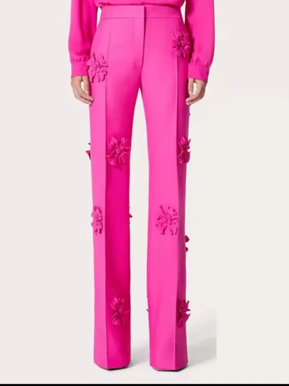Floral Appliqué Wide-Leg Pants in Hot Pink - Picture 2 of 7